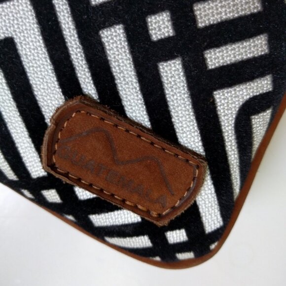 Geometric Print Black & White Crossbody Bag w/ Leather Trim - Picture 3 of 6